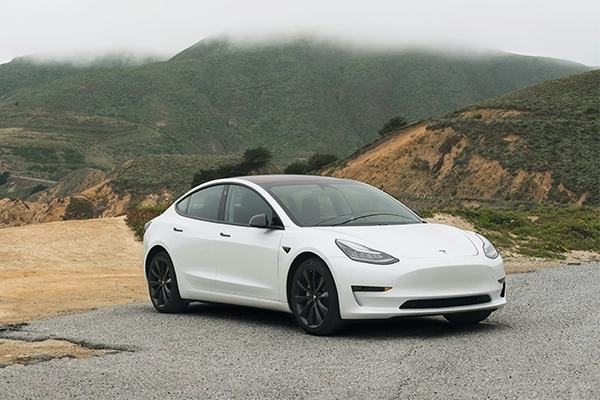 white Tesla sedan